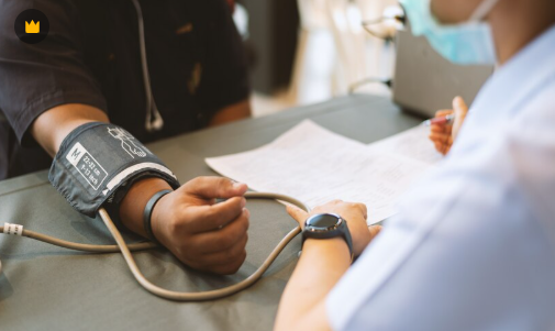 Illustration showing a person checking blood pressure with a digital monitor, highlighting the concept of hypertension or high blood pressure.